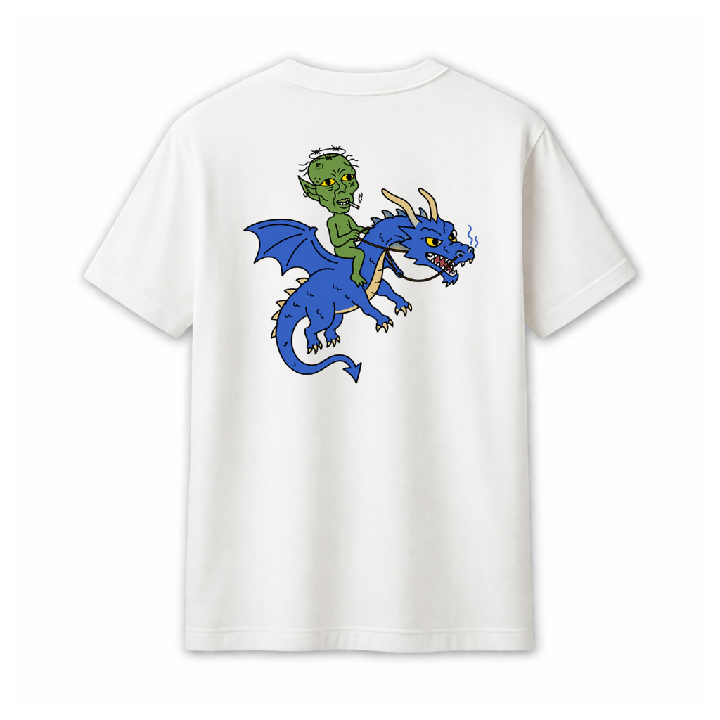 "ORC ON A BLUE DRAGON" WHITE TEE