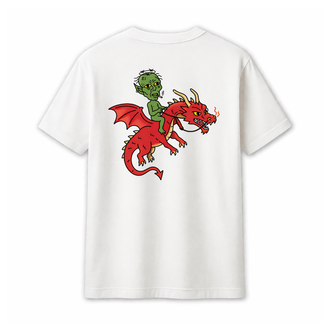 "ORC ON A RED DRAGON" WHITE TEE